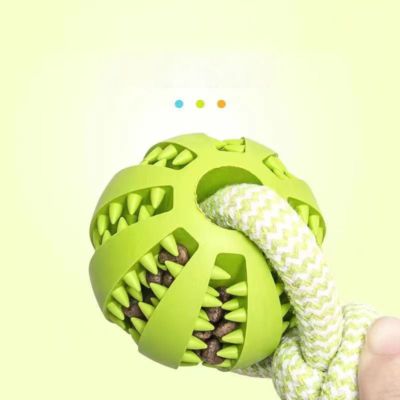 Dog Treat Dispenser Toy Ball with Rope - Pet Chew Toys