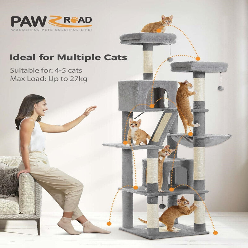 PAWZ Road 180cm Large Cat Tree with Scratching Posts & 2 Perches for Multiple Cats