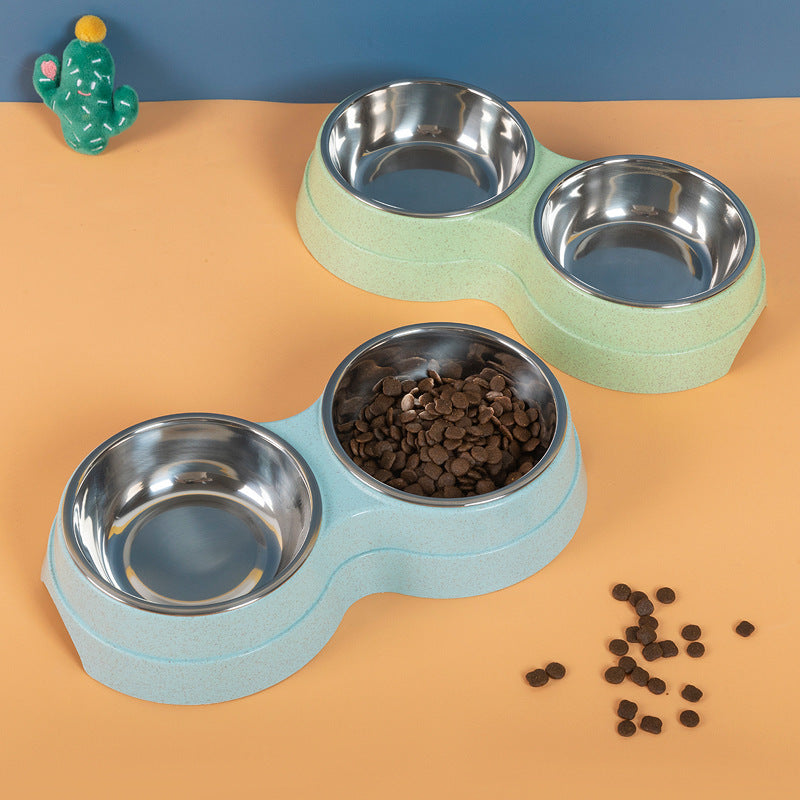 Double Pet Bowls – Stainless Steel Food and Water Feeder for Dogs and Cats