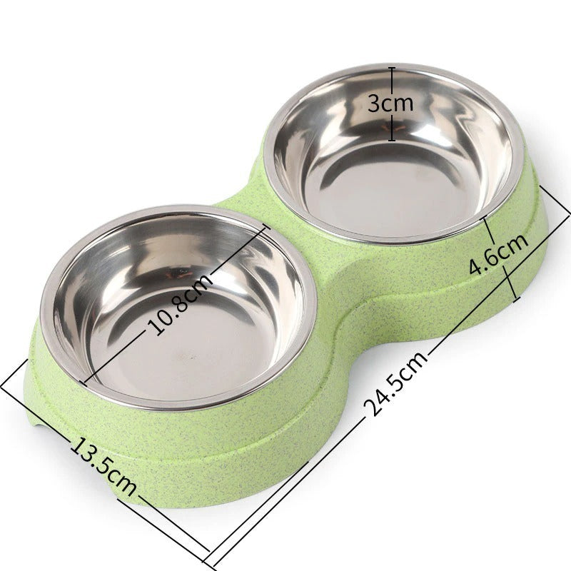 Double Pet Bowls – Stainless Steel Food and Water Feeder for Dogs and Cats