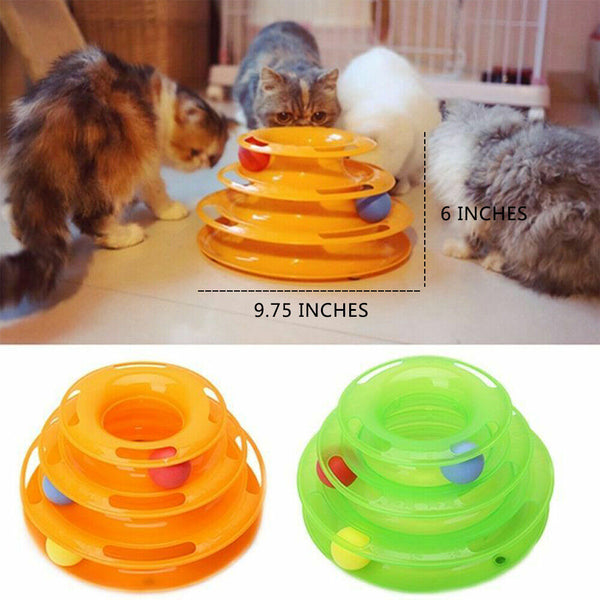 3 Level Cat Ball Toy Track Tower - Interactive Cat Toys