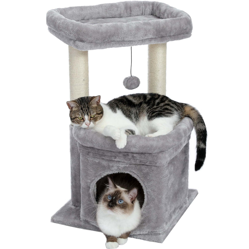 29" Cat Tree Tower with Sisal Posts & Plush Perch – Beige