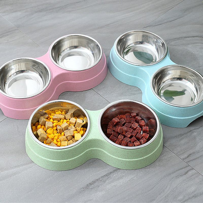 Double Pet Bowls – Stainless Steel Food and Water Feeder for Dogs and Cats