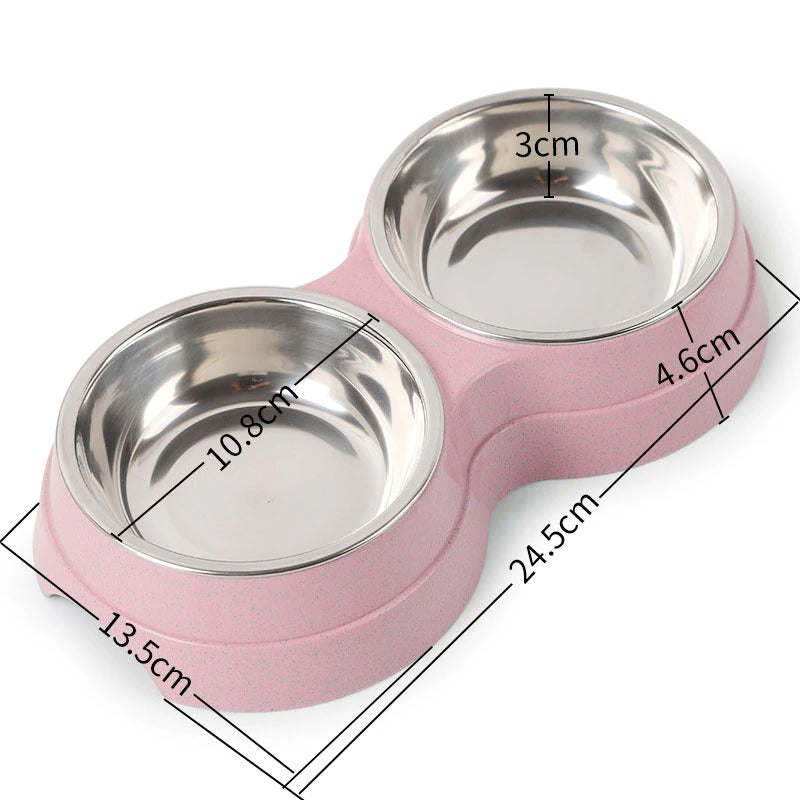 Double Pet Bowls – Stainless Steel Food and Water Feeder for Dogs and Cats