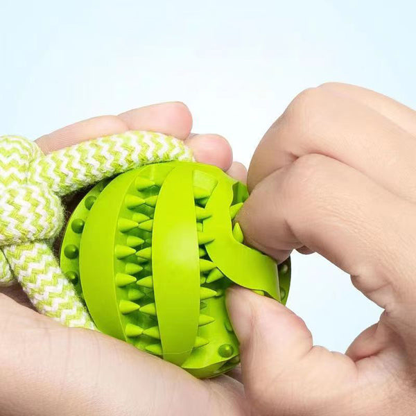 Dog Treat Dispenser Toy Ball with Rope - Pet Chew Toys