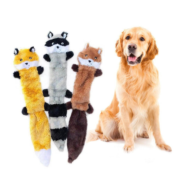 Plush Squeaky Pet Toy for Dogs & Cats – Fox, Raccoon, Squirrel - Bingo Binky