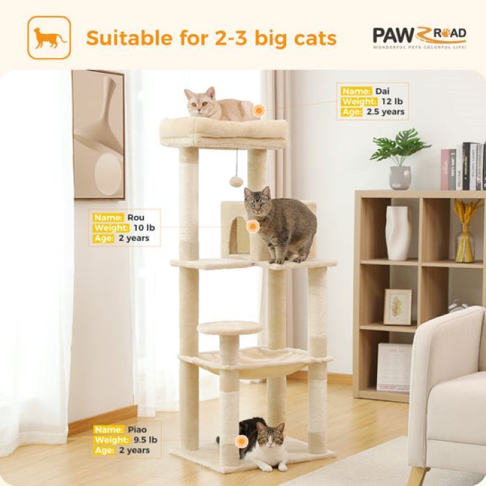 56.3-Inch Indoor Cat Tree – Multi-Level Tower for Large Cats