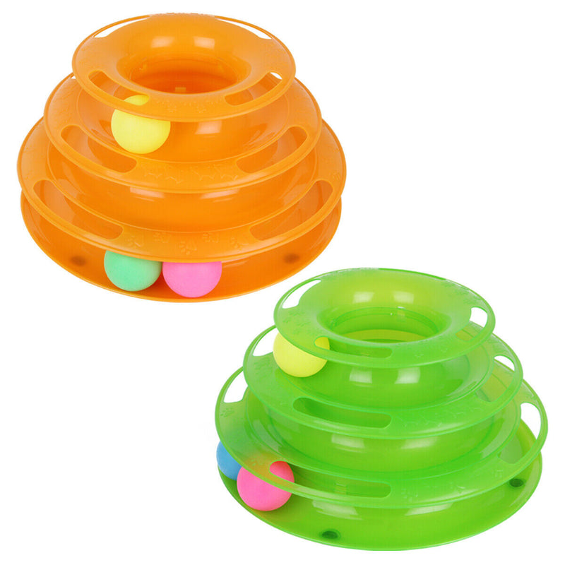 3 Level Cat Ball Toy Track Tower - Interactive Cat Toys