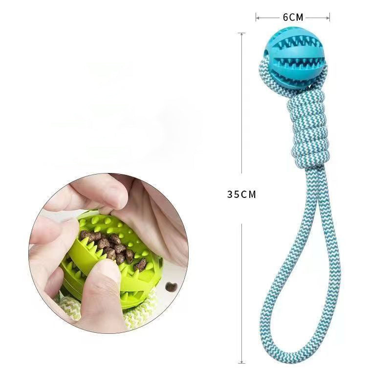 Dog Treat Dispenser Toy Ball with Rope - Pet Chew Toys